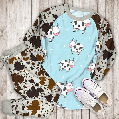 Doodle Cow Pajama Set |Sleepwear Pjs Sets | Raglan Shirt Pants Set