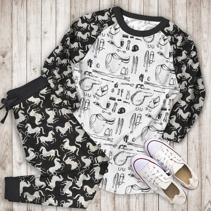 Horse Show Pajama Set | Pajamas | Cotton Sleepwear Sets | Soft Long Sleeve Pjs | Raglan Shirt and Pants Set