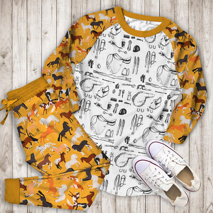 Horse Show Pajama Set | Pajamas | Cotton Sleepwear Sets | Soft Long Sleeve Pjs | Raglan Shirt and Pants Set