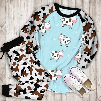 Doodle Cow Pajama Set |Sleepwear Pjs Sets | Raglan Shirt Pants Set