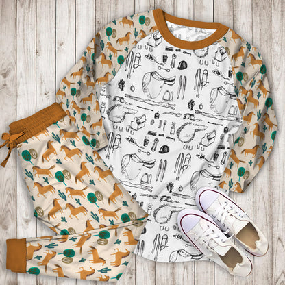 Horse Show Pajama Set | Pajamas | Cotton Sleepwear Sets | Soft Long Sleeve Pjs | Raglan Shirt and Pants Set