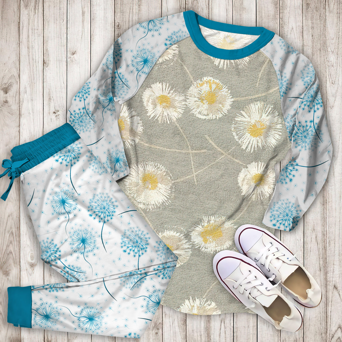 Dandelion Pajama Set |Sleepwear Pjs Sets | Raglan Shirt Pants Set