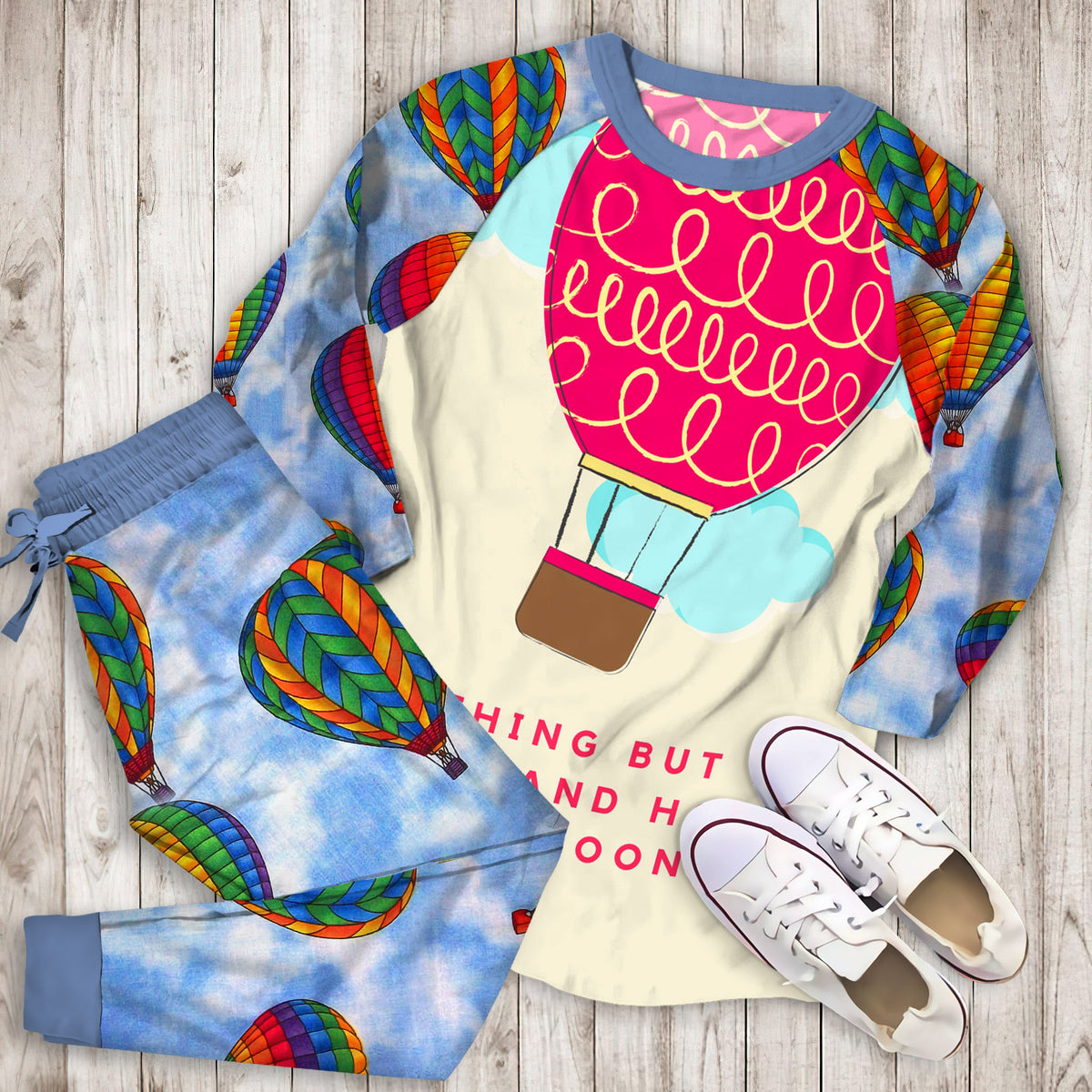 Hot Air Balloon Personalized Name Pajama Set |Sleepwear Pjs Sets | Raglan Shirt Pants Set