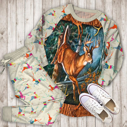 Deer Hunting Pajama Set | Pajamas | Cotton Sleepwear Sets | Soft Long Sleeve Pjs | Raglan Shirt and Pants Set