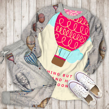 Hot Air Balloon Personalized Name Pajama Set |Sleepwear Pjs Sets | Raglan Shirt Pants Set