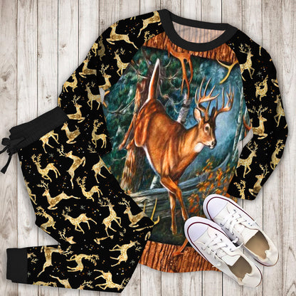 Deer Hunting Pajama Set | Pajamas | Cotton Sleepwear Sets | Soft Long Sleeve Pjs | Raglan Shirt and Pants Set