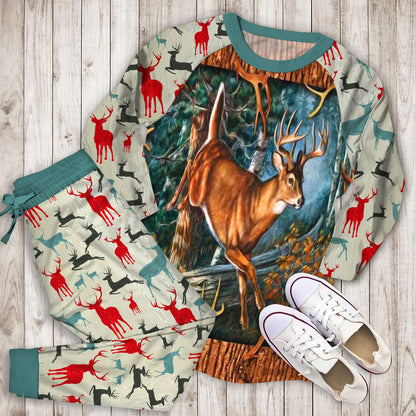 Deer Hunting Pajama Set | Pajamas | Cotton Sleepwear Sets | Soft Long Sleeve Pjs | Raglan Shirt and Pants Set