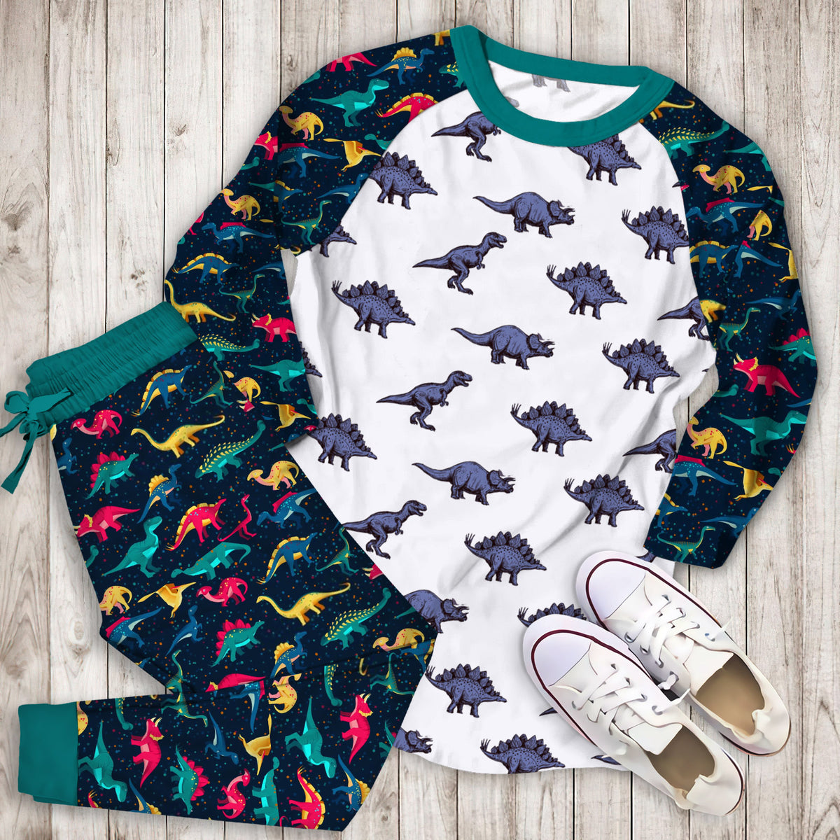 Dinosaur Pajama Set | Pajamas | Cotton Sleepwear Sets | Soft Long Sleeve Pjs | Raglan Shirt and Pants Set