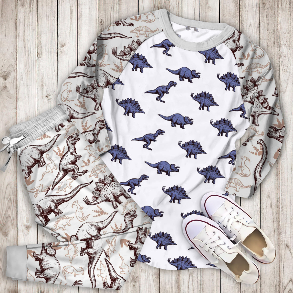 Dinosaur Pajama Set | Pajamas | Cotton Sleepwear Sets | Soft Long Sleeve Pjs | Raglan Shirt and Pants Set