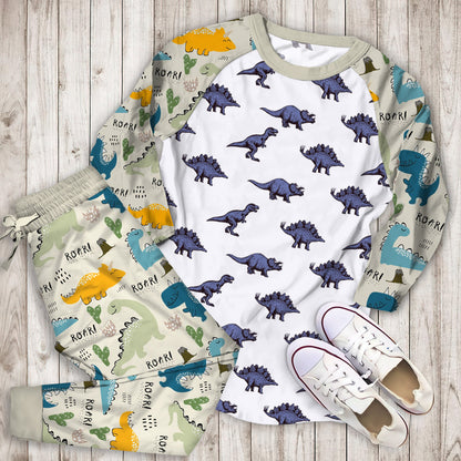 Dinosaur Pajama Set | Pajamas | Cotton Sleepwear Sets | Soft Long Sleeve Pjs | Raglan Shirt and Pants Set