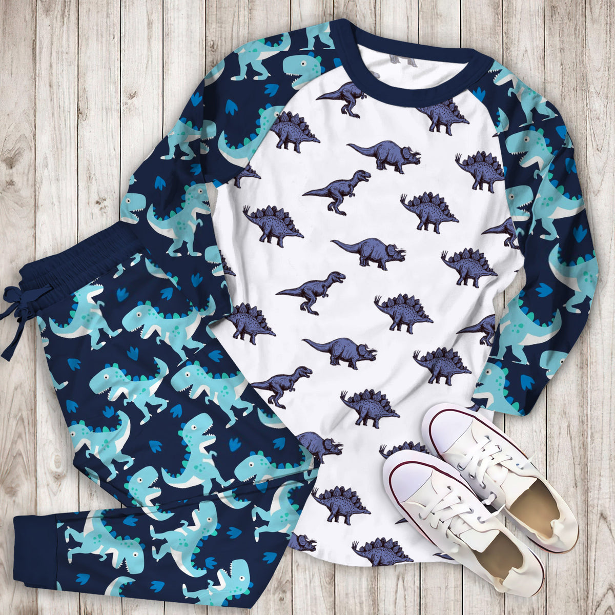Dinosaur Pajama Set | Pajamas | Cotton Sleepwear Sets | Soft Long Sleeve Pjs | Raglan Shirt and Pants Set