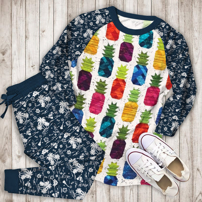 Hawaii Pineapple Pajama Set |Sleepwear Pjs Sets | Raglan Shirt Pants Set