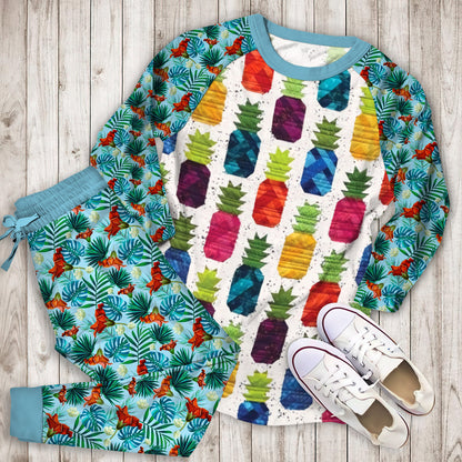 Hawaii Pineapple Pajama Set |Sleepwear Pjs Sets | Raglan Shirt Pants Set