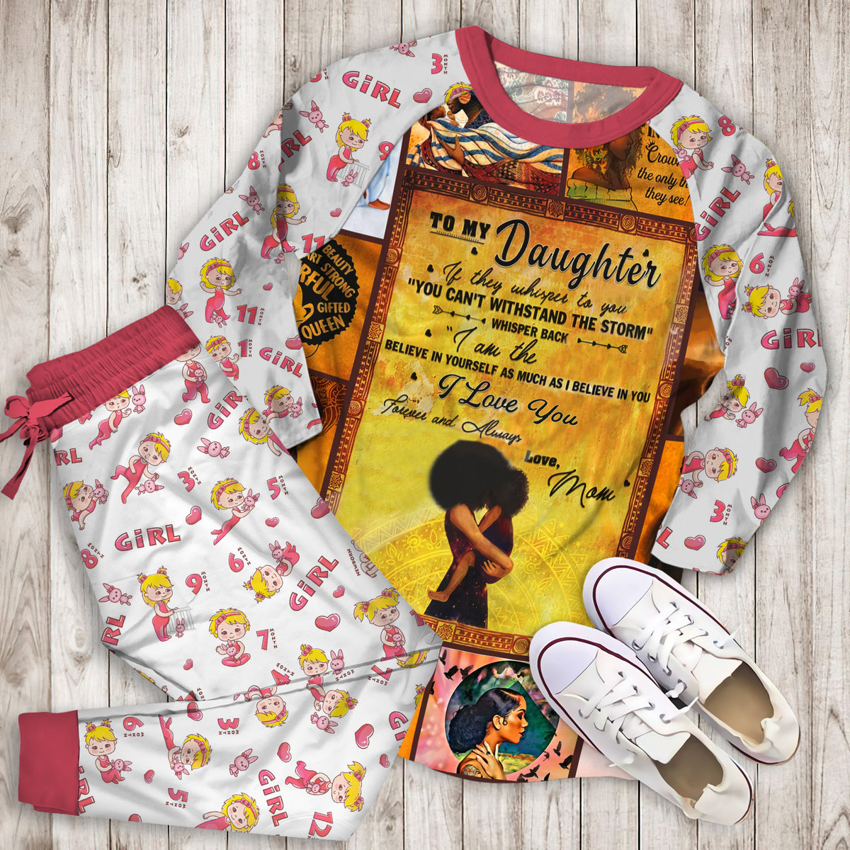To My Daughter Black Woman Pajama Set |Sleepwear Pjs Sets | Raglan Shirt Pants Set