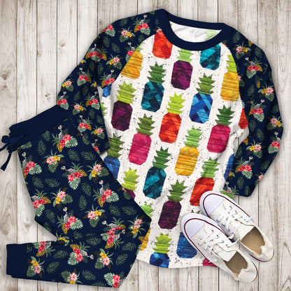 Hawaii Pineapple Pajama Set |Sleepwear Pjs Sets | Raglan Shirt Pants Set