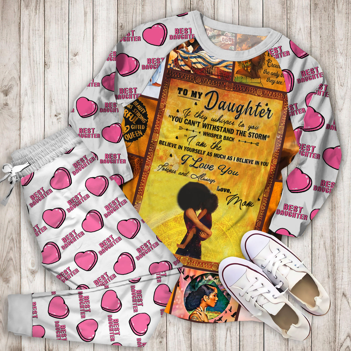 To My Daughter Black Woman Pajama Set |Sleepwear Pjs Sets | Raglan Shirt Pants Set