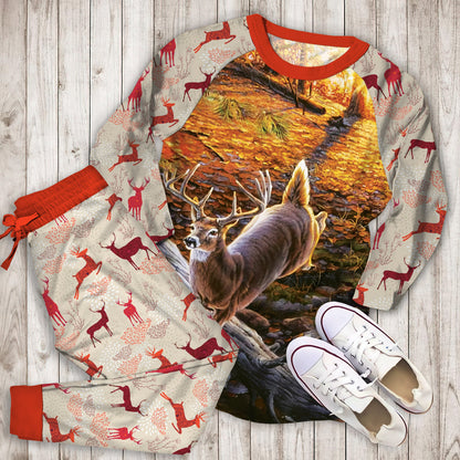 Deer Whitetail Pajama Set | Pajamas | Cotton Sleepwear Sets | Soft Long Sleeve Pjs | Raglan Shirt and Pants Set