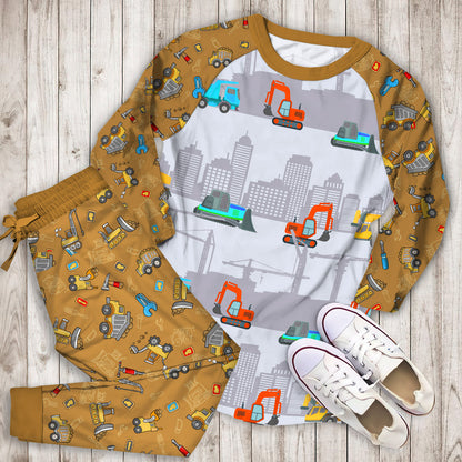 Under Construction Pajama Set | Pajamas | Cotton Sleepwear Sets | Soft Long Sleeve Pjs | Raglan Shirt and Pants Set
