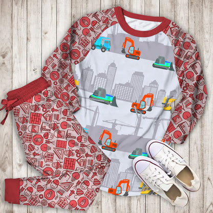 Under Construction Pajama Set | Pajamas | Cotton Sleepwear Sets | Soft Long Sleeve Pjs | Raglan Shirt and Pants Set