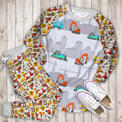 Under Construction Pajama Set | Pajamas | Cotton Sleepwear Sets | Soft Long Sleeve Pjs | Raglan Shirt and Pants Set