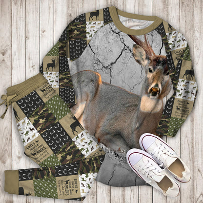 Hunting Deer Go Pajama Set | Pajamas | Cotton Sleepwear Sets | Soft Long Sleeve Pjs | Raglan Shirt and Pants Set