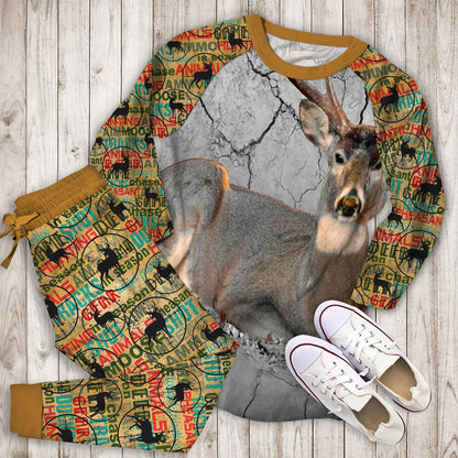Hunting Deer Go Pajama Set | Pajamas | Cotton Sleepwear Sets | Soft Long Sleeve Pjs | Raglan Shirt and Pants Set