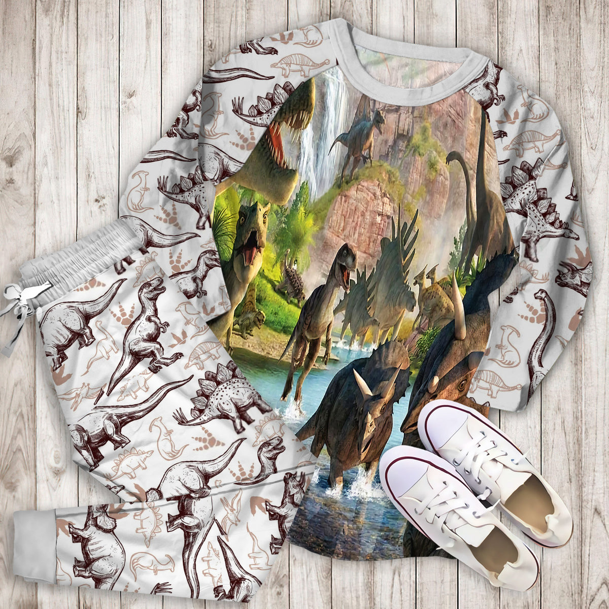 Dinosaur Pajama Set | Pajamas | Cotton Sleepwear Sets | Soft Long Sleeve Pjs | Raglan Shirt and Pants Set