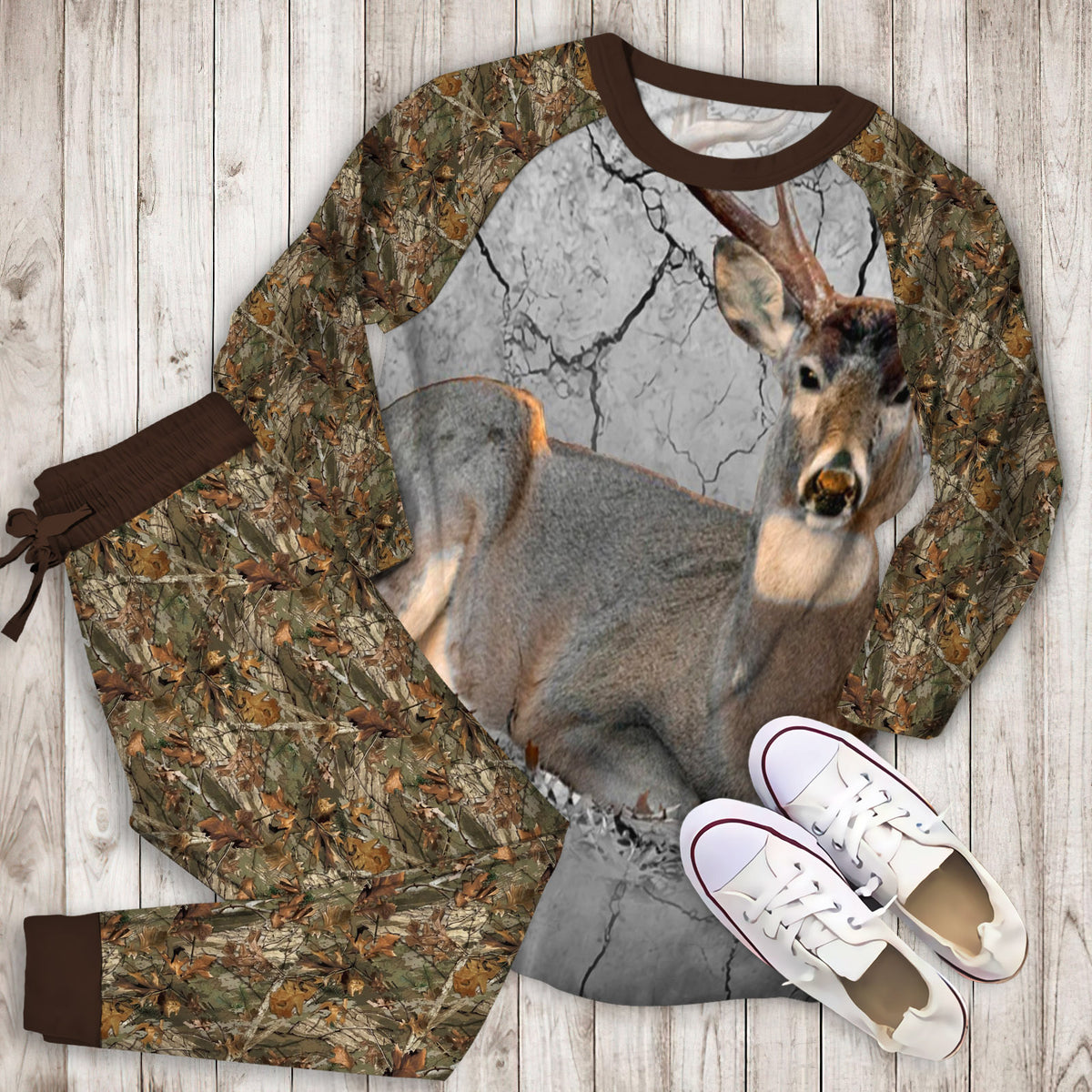 Hunting Deer Go Pajama Set | Pajamas | Cotton Sleepwear Sets | Soft Long Sleeve Pjs | Raglan Shirt and Pants Set