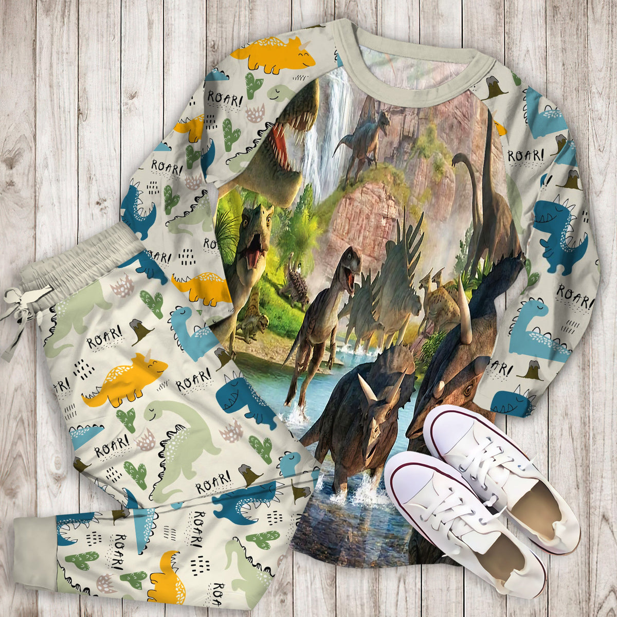 Dinosaur Pajama Set | Pajamas | Cotton Sleepwear Sets | Soft Long Sleeve Pjs | Raglan Shirt and Pants Set