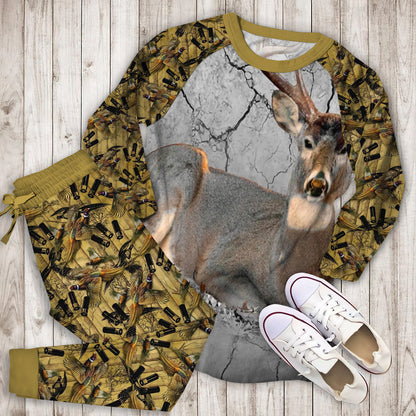 Hunting Deer Go Pajama Set | Pajamas | Cotton Sleepwear Sets | Soft Long Sleeve Pjs | Raglan Shirt and Pants Set