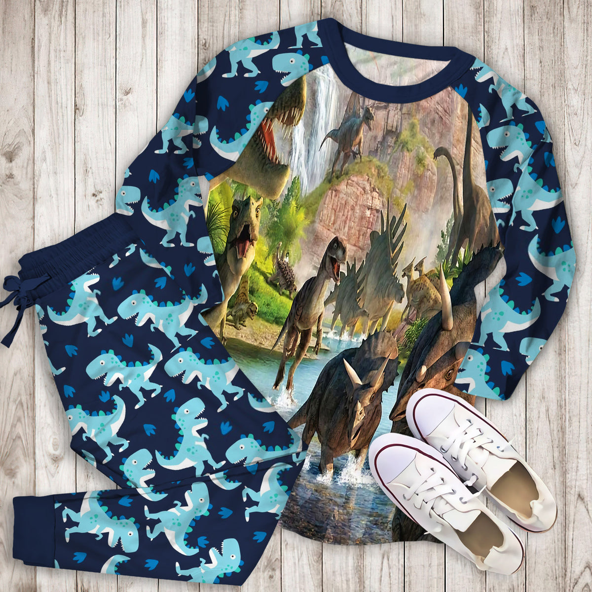Dinosaur Pajama Set | Pajamas | Cotton Sleepwear Sets | Soft Long Sleeve Pjs | Raglan Shirt and Pants Set