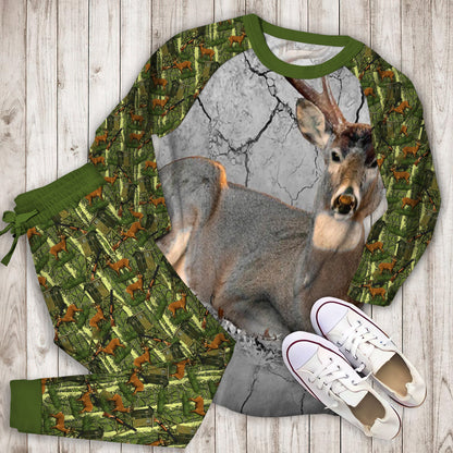 Hunting Deer Go Pajama Set | Pajamas | Cotton Sleepwear Sets | Soft Long Sleeve Pjs | Raglan Shirt and Pants Set