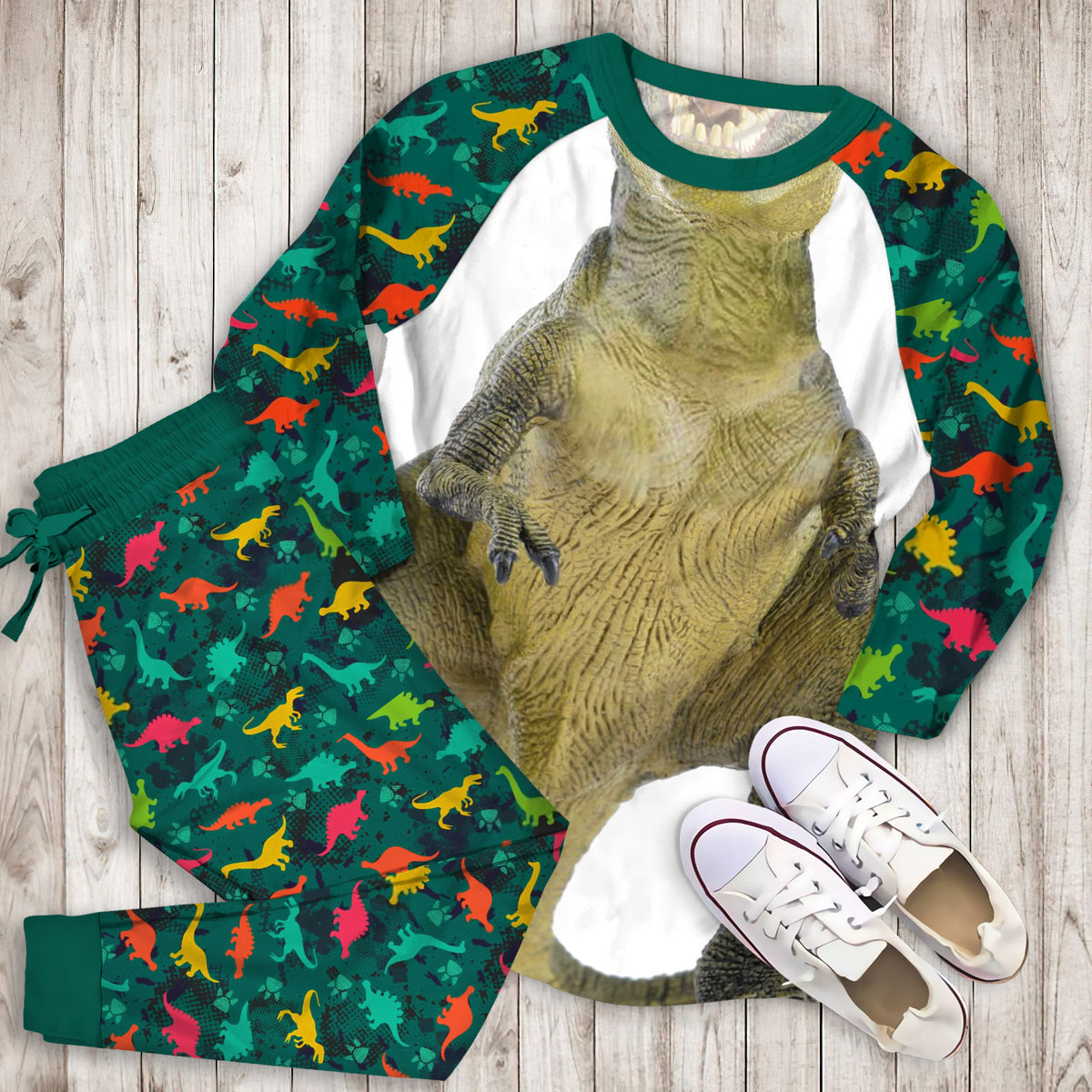 Dinosaur Pajama Set | Pajamas | Cotton Sleepwear Sets | Soft Long Sleeve Pjs | Raglan Shirt and Pants Set
