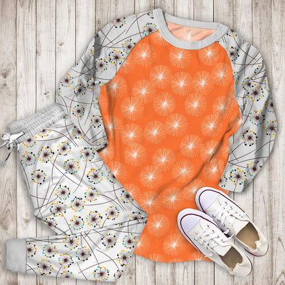 Dandelions Tangerine Pajama Set |Sleepwear Pjs Sets | Raglan Shirt Pants Set