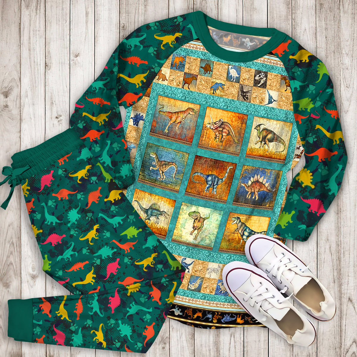 Dinosaur Lost World Pajama Set | Pajamas | Cotton Sleepwear Sets | Soft Long Sleeve Pjs | Raglan Shirt and Pants Set