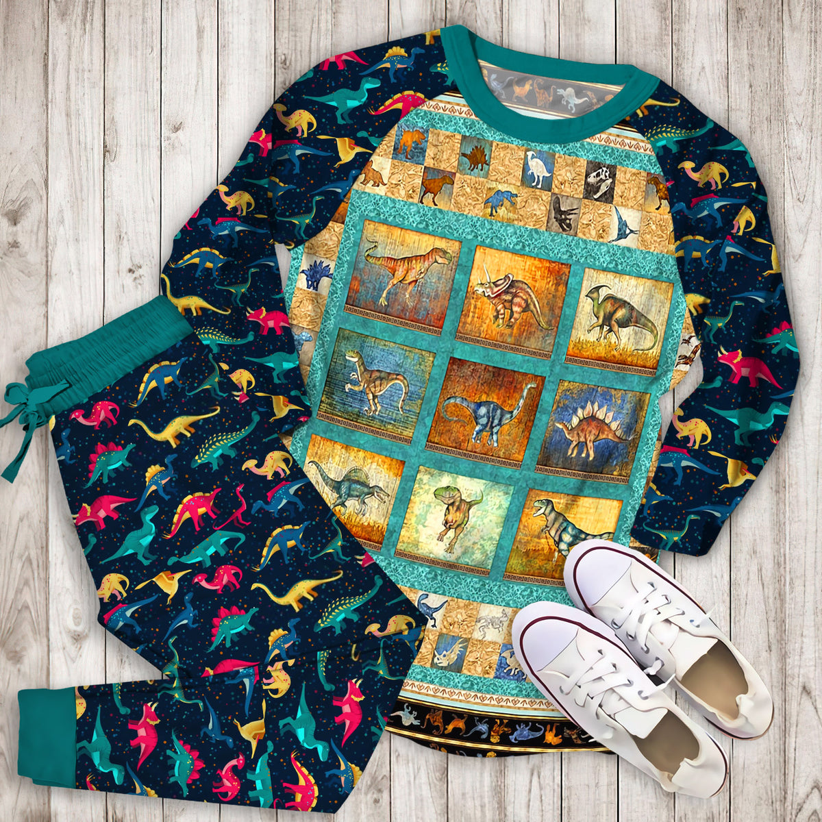 Dinosaur Lost World Pajama Set | Pajamas | Cotton Sleepwear Sets | Soft Long Sleeve Pjs | Raglan Shirt and Pants Set