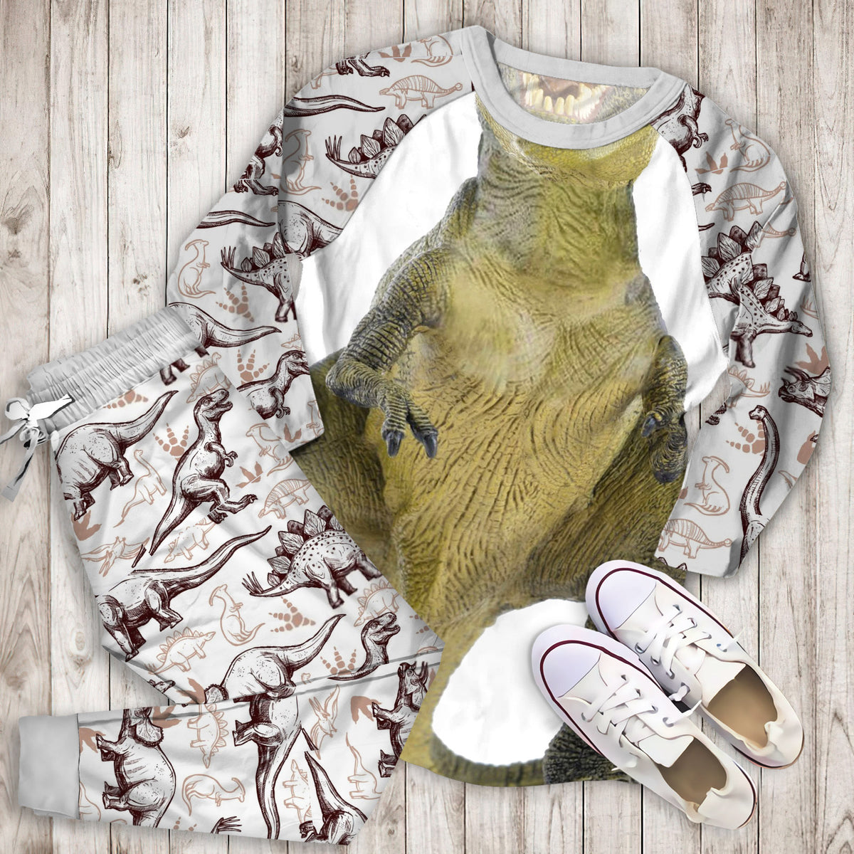 Dinosaur Pajama Set | Pajamas | Cotton Sleepwear Sets | Soft Long Sleeve Pjs | Raglan Shirt and Pants Set
