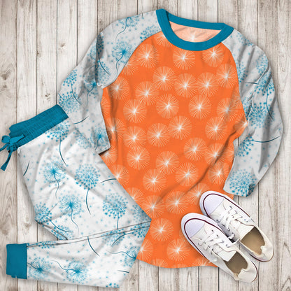 Dandelions Tangerine Pajama Set |Sleepwear Pjs Sets | Raglan Shirt Pants Set