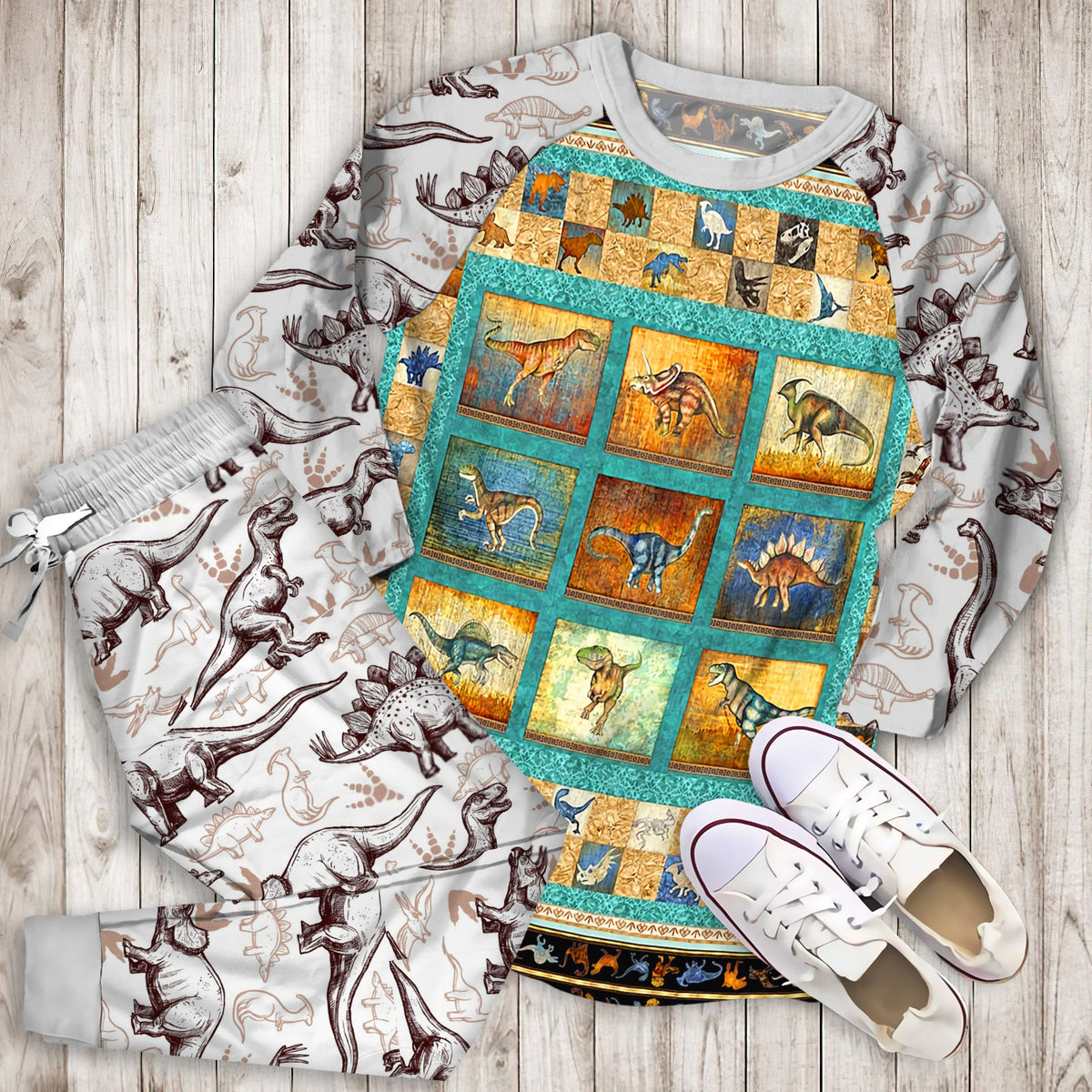 Dinosaur Lost World Pajama Set | Pajamas | Cotton Sleepwear Sets | Soft Long Sleeve Pjs | Raglan Shirt and Pants Set
