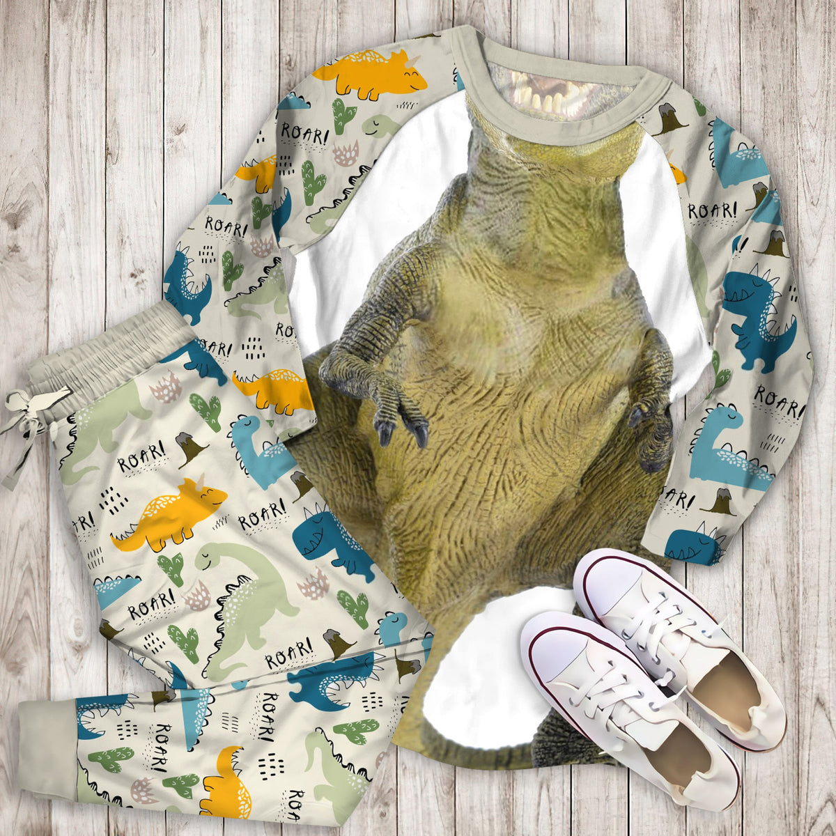 Dinosaur Pajama Set | Pajamas | Cotton Sleepwear Sets | Soft Long Sleeve Pjs | Raglan Shirt and Pants Set