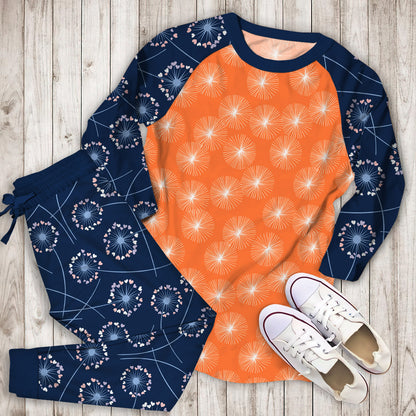 Dandelions Tangerine Pajama Set |Sleepwear Pjs Sets | Raglan Shirt Pants Set