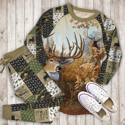 Hunting Deer The Chariot Pajama Set |Sleepwear Pjs Sets | Raglan Shirt Pants Set