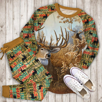 Hunting Deer The Chariot Pajama Set |Sleepwear Pjs Sets | Raglan Shirt Pants Set
