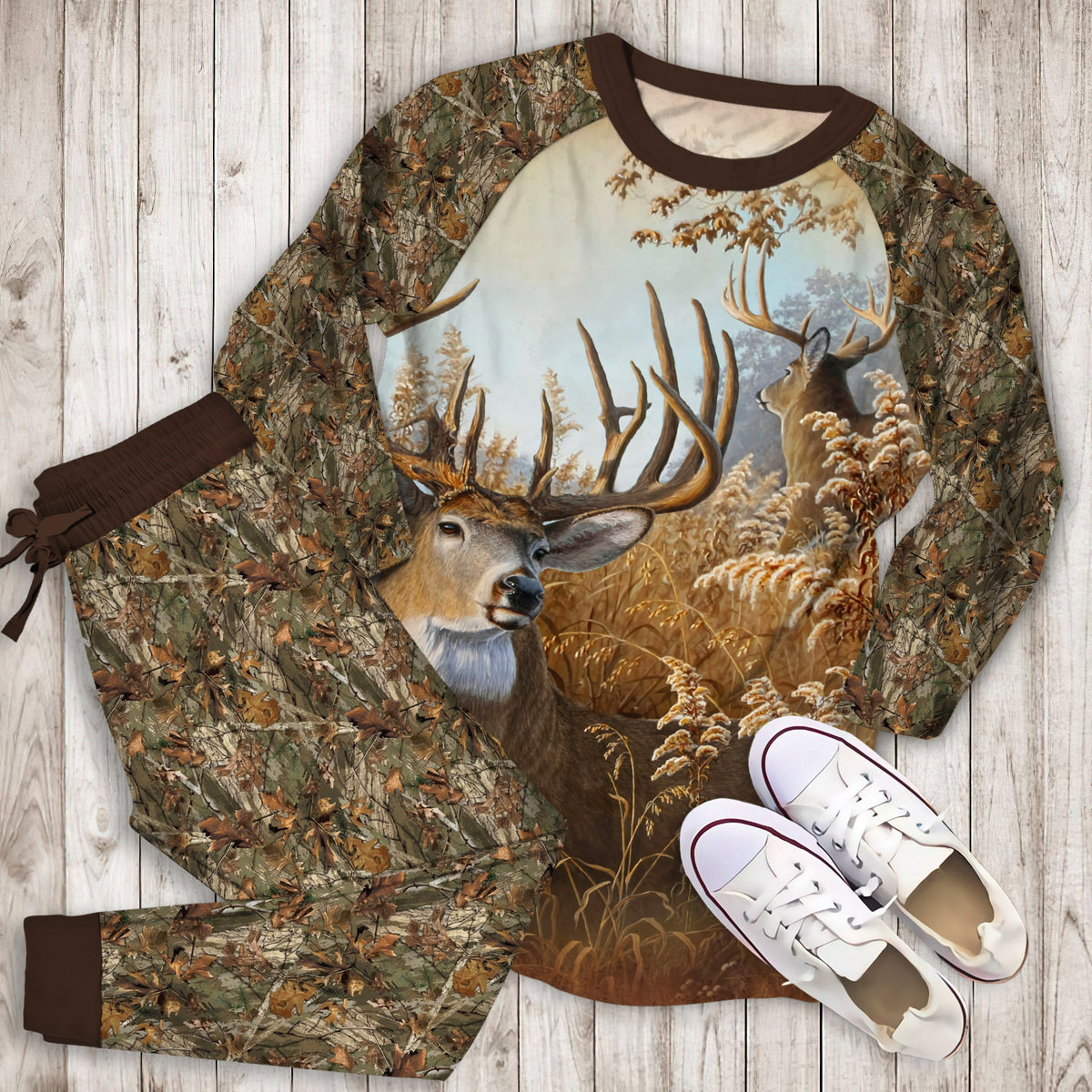 Hunting Deer The Chariot Pajama Set |Sleepwear Pjs Sets | Raglan Shirt Pants Set