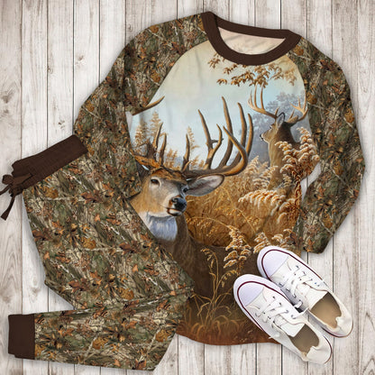 Hunting Deer The Chariot Pajama Set |Sleepwear Pjs Sets | Raglan Shirt Pants Set