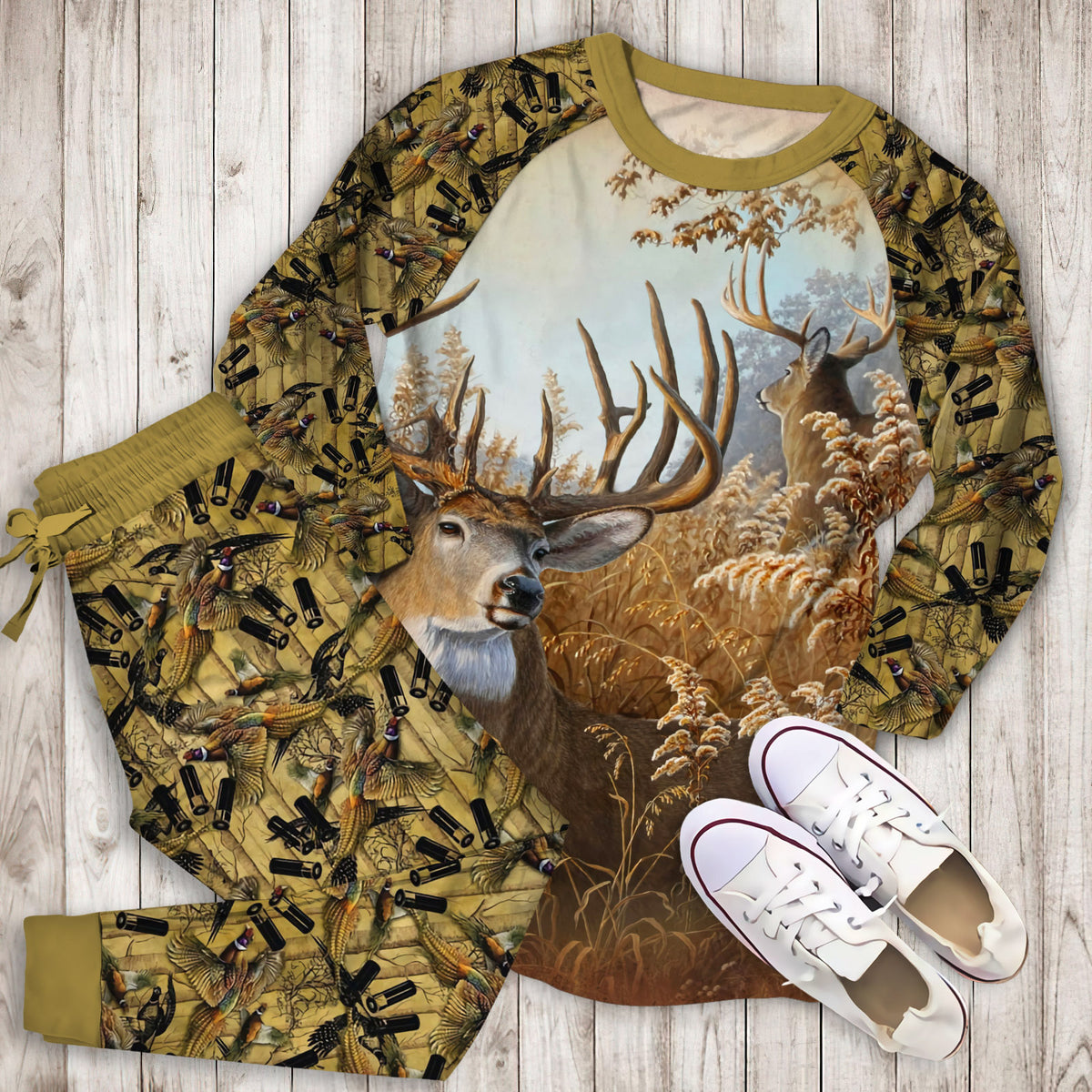 Hunting Deer The Chariot Pajama Set |Sleepwear Pjs Sets | Raglan Shirt Pants Set