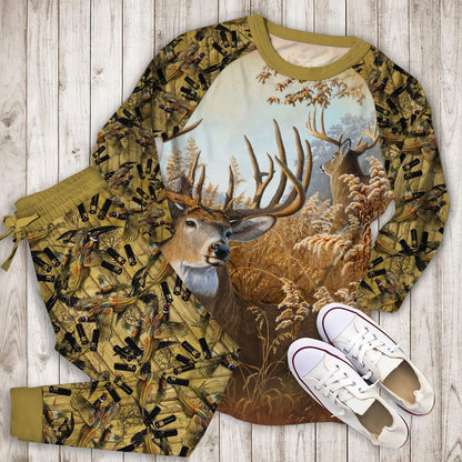 Hunting Deer The Chariot Pajama Set |Sleepwear Pjs Sets | Raglan Shirt Pants Set