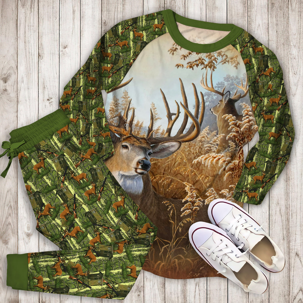 Hunting Deer The Chariot Pajama Set |Sleepwear Pjs Sets | Raglan Shirt Pants Set