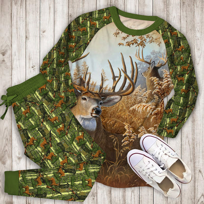 Hunting Deer The Chariot Pajama Set |Sleepwear Pjs Sets | Raglan Shirt Pants Set