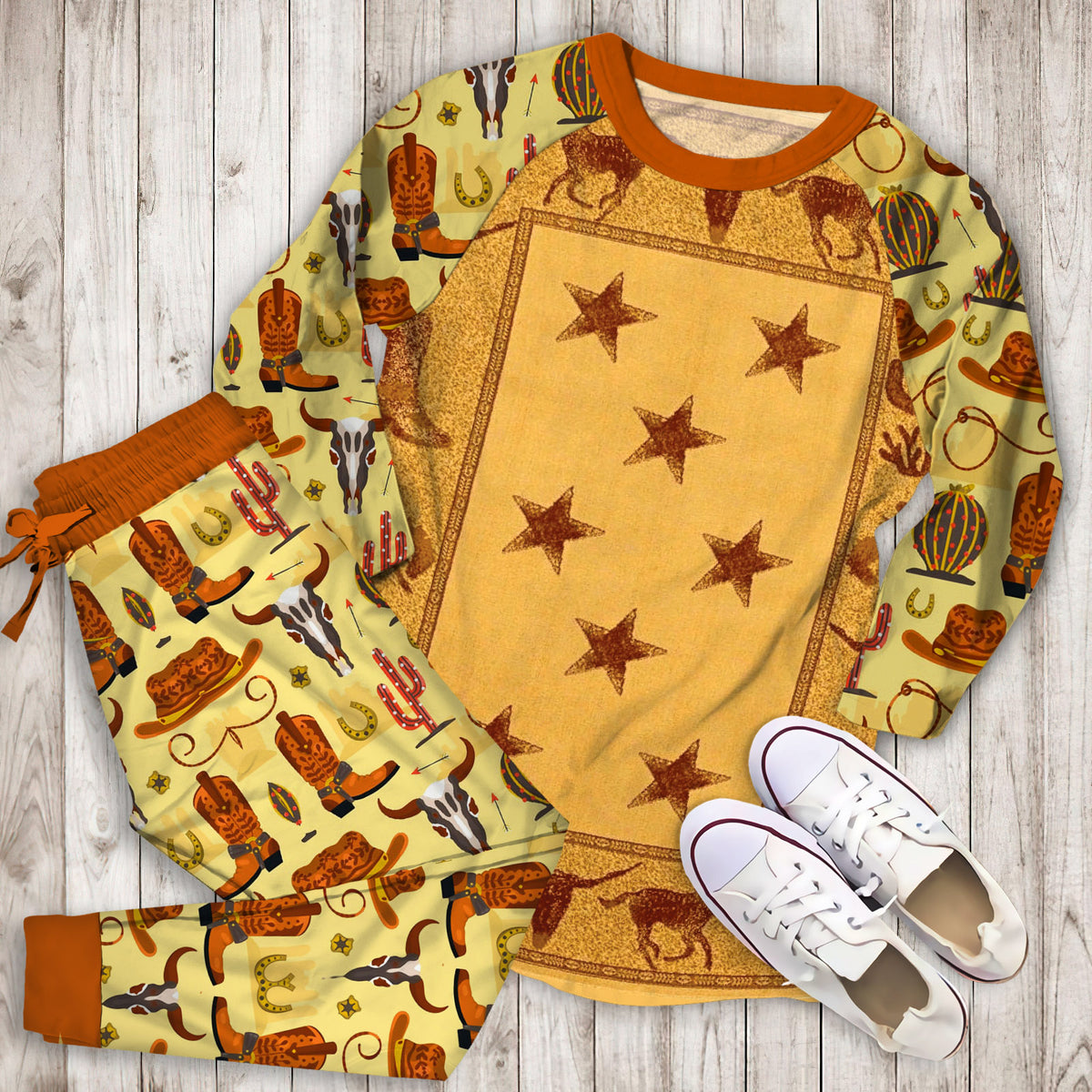 Cowboy Up Rustic Pajama Set |Sleepwear Pjs Sets | Raglan Shirt Pants Set